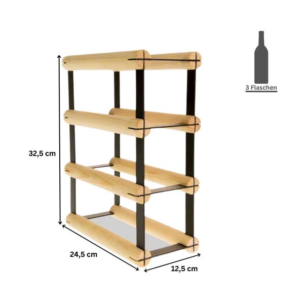 PROREGAL Modulares Weinregal Vinotega Mod Metal HxBxT 32,5 x 12,5 x 24,5 cm 1 x 3 Flaschen Massives Kiefernholz Natur