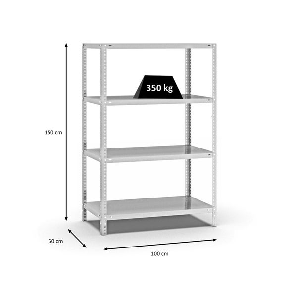 PROREGAL Fachbodenregal Schraubsystem Heavy-Duty Grundregal HxBxT 150 x 100 x 50 cm 4 Ebenen Fachlast 350 kg Beidseitig Nutzbar Lichtgrau