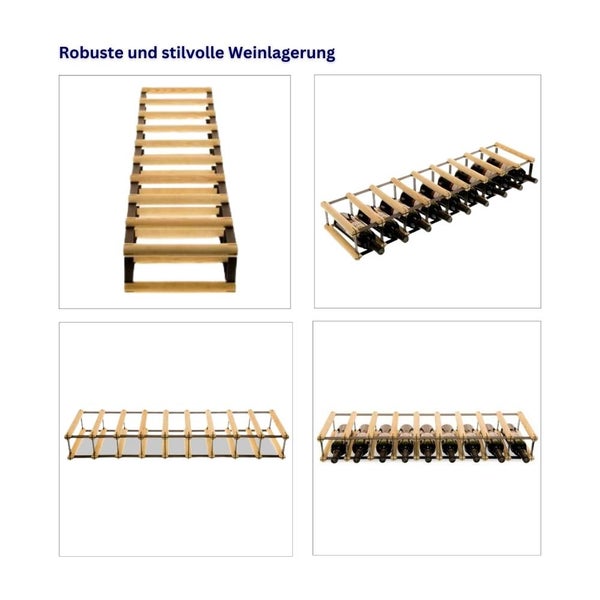 PROREGAL Modulares Weinregal Vinotega Mod Metal HxBxT 12,5 x 92,5 x 24,5 cm 9 x 1 Flaschen Massives Kiefernholz Braun Geölt