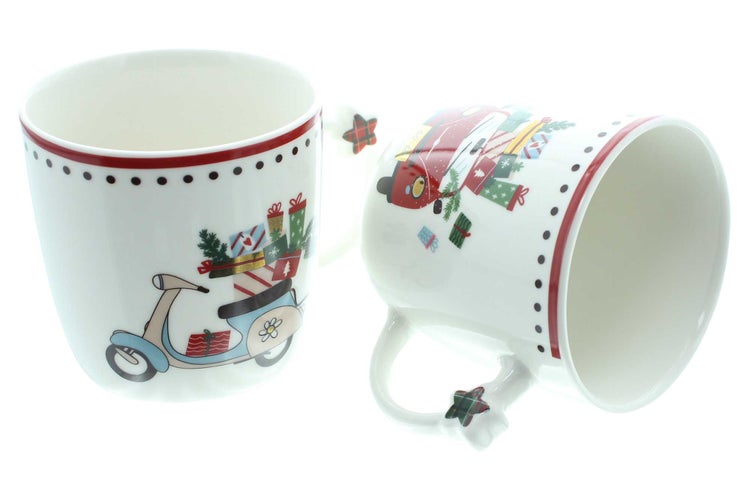FRANK FLECHTWAREN | Tasse Weihnachtstour, 2er Set, 9 x 6 x 9 cm, PORZELLAN
