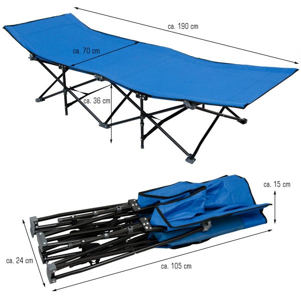 AMANKA Faltlbett Faltliege Feldbett Blau | Camping-Metall-Klappiege ca. 190x70cm | 10-Bein Liege Klappbett | Stahlgestell
