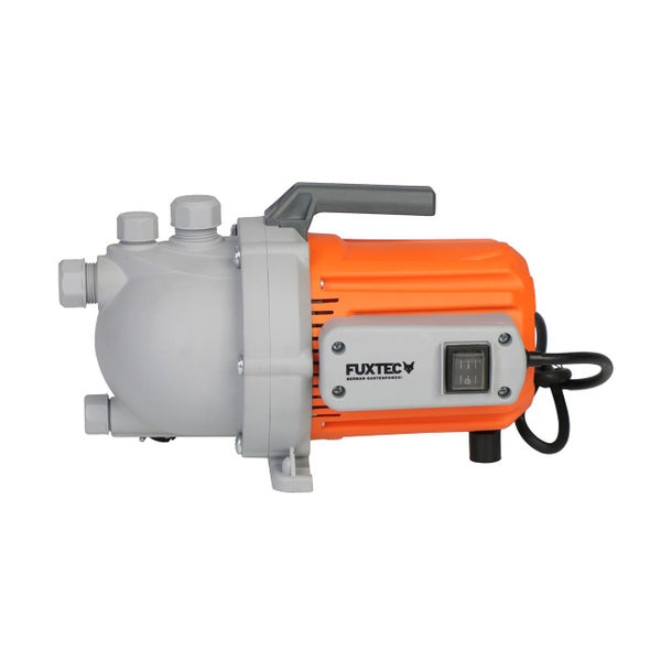 Fuxtec Gartenpumpe mit Tragegriff und Ein-Ausschalter.