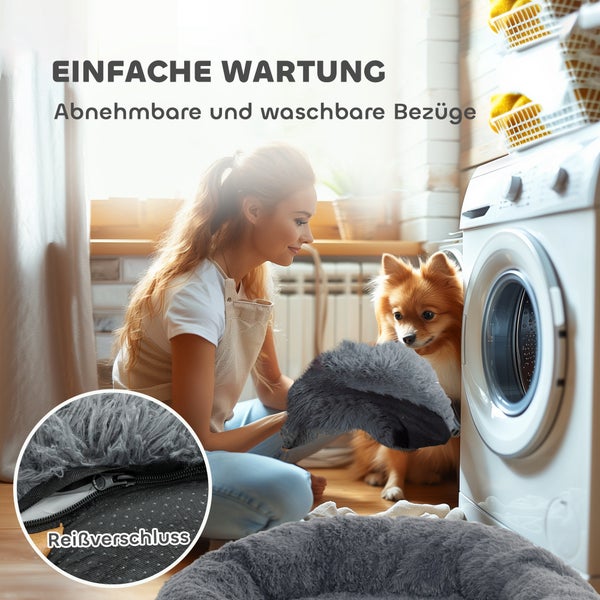 PawHut Hundebett für Menschen Waschbar Katzenbett mit 10 cm dicke Eier-Schaumstoffunterlage, kuschelige Hundekissen mit Haltegriff, 175 x 115 x 35 cm, Plüsch, Dunkelgrau