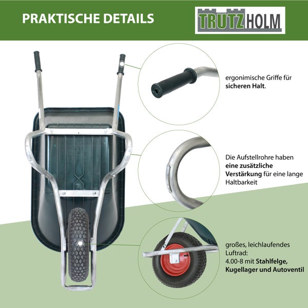 1 Rad Schubkarre 100 Liter bis 250 kg Kunststoffmulde Gartenschubkarre Bauschubkarre Schiebkarre