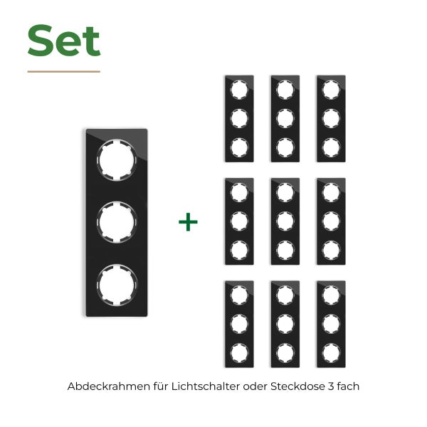 Set aus zehn dreifachen Abdeckrahmen für Lichtschalter oder Steckdosen aus Kunststoff