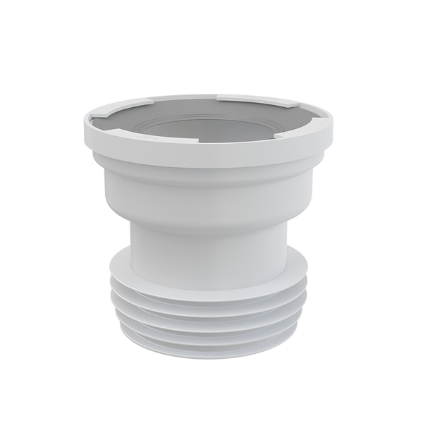 WC-Anschlussstutzen aus weißem Kunststoff mit Gummidichtung und Lamellen