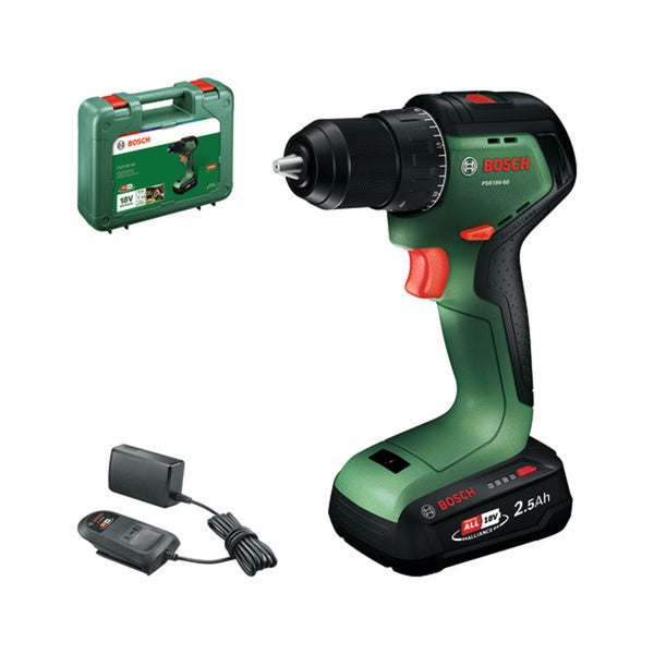 Bosch Akkubohrschrauber 18 Volt mit Akku 2,5 Amperestunden Ladegerät und Kunststoffkoffer