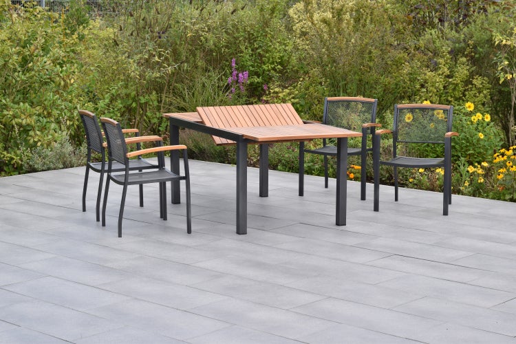 Tilos Gartenmöbelset 5tlg., Stapelsessel, Ausziehtisch 150 (200) x 90 cm