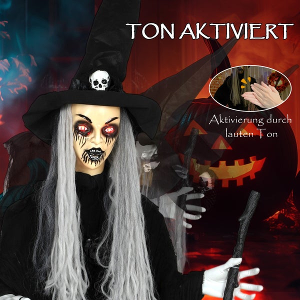 Halloween-Dekoration: Hexe mit Bewegung und Sound aktiviert durch lauten Ton.