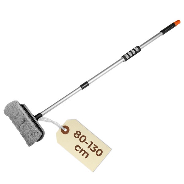 Teleskop-Waschbürste mit Reinigungspad, ausziehbar von 80 bis 130 Zentimeter.