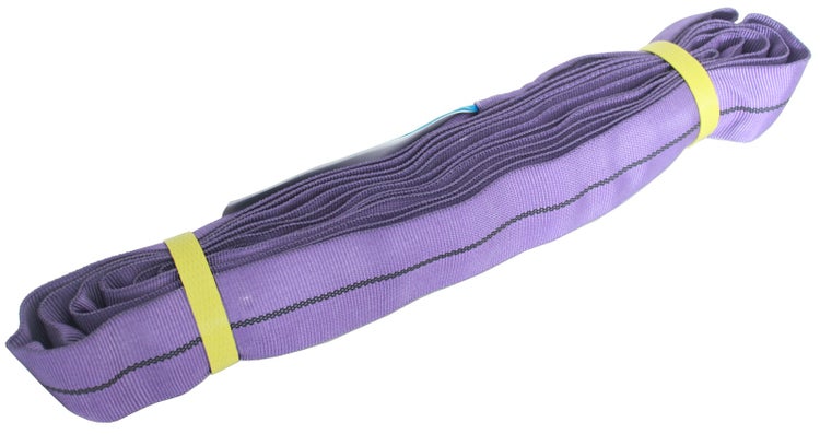 Lila Rundschlinge aus Polyester zum Heben von Lasten.