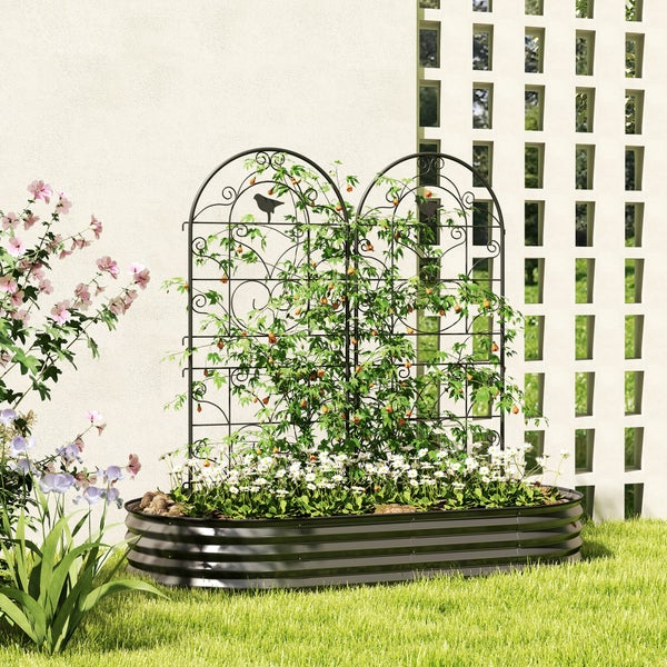 Outsunny Rankgitter Metall 2er Set zum Stecken rostfrei Rankhilfe mit Vogeldesign für Kletterpflanzen 50x120 cm Spalier für Zimmerpflanzen Pflanzenspalier für Tomaten Blumen Kletterpflanzen Schwarz