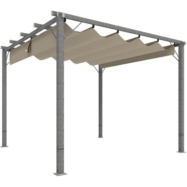 Outsunny Pergola ca. 3x3m Garten Pavillon mit magnetischen Pad, Terrassendachung aus Aluminium, Gartenpavillon mit verstellbares Dach, Freistehend, UV Schutz 30+, für Terrasse und Garten, Grau