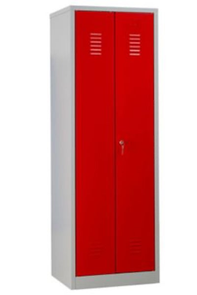 PROREGAL Garderobenspind Camel 2-Fächer & 1-Schloss HxBxT 180 x 60 x 50 cm Zylinderschloss Grau-Rot