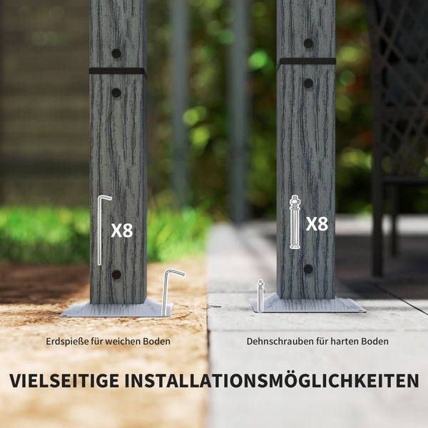 Outsunny Pergola ca. 3x3m Garten Pavillon mit magnetischen Pad, Terrassendachung aus Aluminium, Gartenpavillon mit verstellbares Dach, Freistehend, UV Schutz 30+, für Terrasse und Garten, Grau