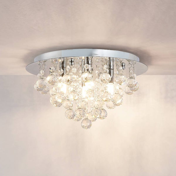 Lindby Kristall Deckenlampe chrom Ø35 cm, Kronleuchter Deckenleuchte ohne Leuchtmittel Wohnzimmerlampe Schlafzimmerlampe Esszimmerlampe Büro