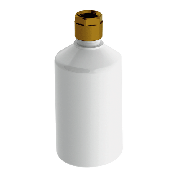 Weiße Kunststoffflasche mit Messingverschluss