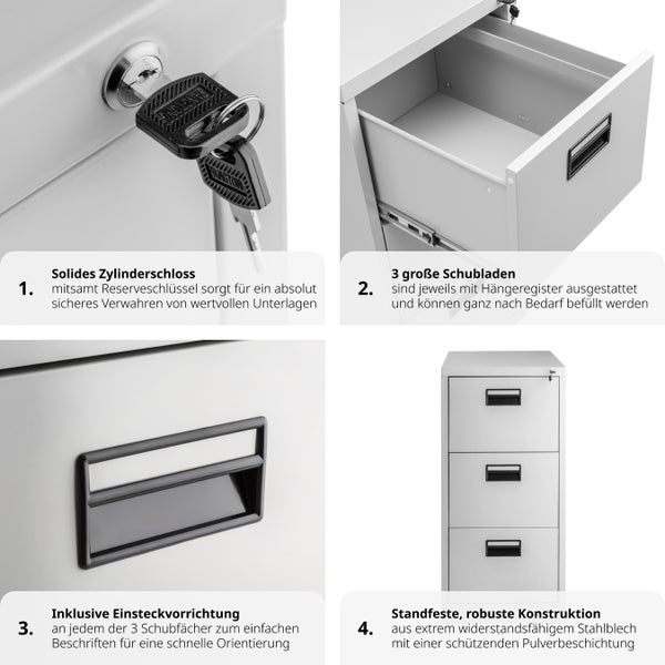 Aktenschrank tectake  62,4 x 46 x 102,8 cm aus pulverbeschichtetem Stahl grau