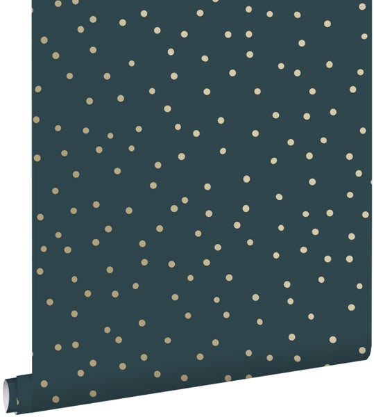 ESTAhome Tapete Punkte Dunkelblau und Gold - 53 cm x 10.05 m - 139276