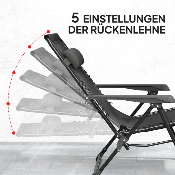 Outsunny Gartenliege Set 3-TLG. Klappbar Sonnenliege mit Teetisch 2 Stühle Kopfkissen, Outdoor Liege wetterfest Relaxliege Liegestuhl aus Metall Strandliege für Garten, Terrasse 90x56x110 cm Schwarz