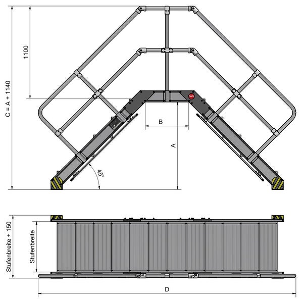 Hailo Überstieg stationär Neigung 45° Stufenbreite 800mm 3 Stufen