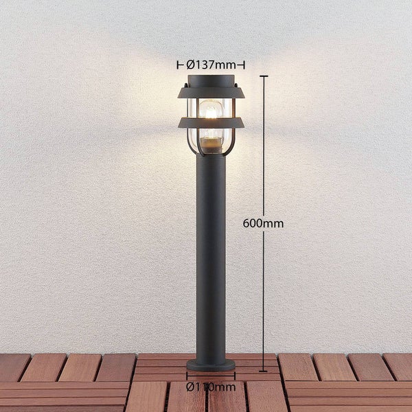 Lindby Außenleuchte Alvaro (spritzwassergeschützt (Modern) in Schwarz aus Aluminium (1 flammig, E27) - Wegeleuchte Pollerleuchte Wegelampe Sockelleuchte