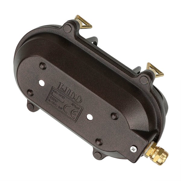 Dunkelbraunes Lampengehäuse mit Anschluss