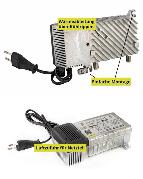 Netzteil mit Kühlrippen zur Wärmeableitung und einfacher Montage