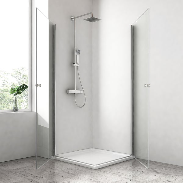 EMKE Eckdusche Duschkabine Eckeinstieg Pendeltür 90 x 90 cm, Duschabtrennung Schwingtür, 6mm ESG Glas, Höhe: 185 cm, Flachziehendes Design