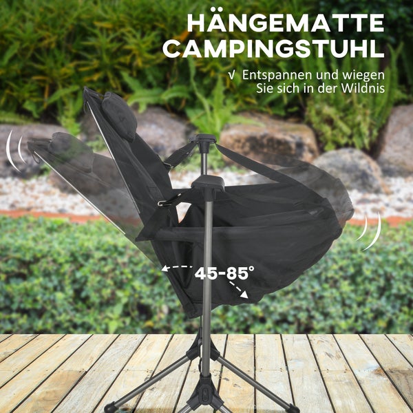 Outsunny Hängematte Campingstuhl Faltbar Gartensessel Regiestuhl Klappsessel mit Tasche bis 120kg Belastbar, Oxford, Schwarz