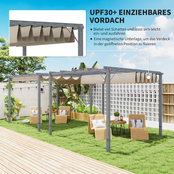 Outsunny Pergola ca. 3x3m Garten Pavillon mit magnetischen Pad, Terrassendachung aus Aluminium, Gartenpavillon mit verstellbares Dach, Freistehend, UV Schutz 30+, für Terrasse und Garten, Grau