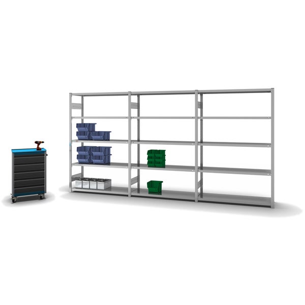 PROREGAL Fachbodenregal Stecksystem T-Profil Light-Duty Grundregal HxBxT 200 x 130 x 40 cm 5 Ebenen Fachlast 180 kg Beidseitig Nutzbar Verzinkt