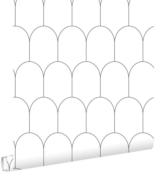 ESTAhome Tapete Art Decó Muster Weiß und Schwarz - 53 cm x 10.05 m - 139140