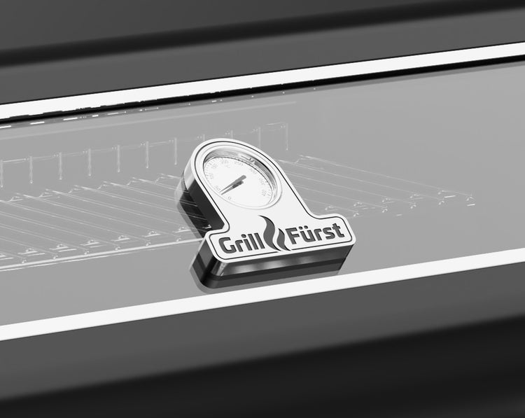 Grillfürst Logo auf Grill mit Thermometer