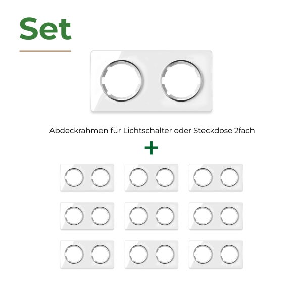 Set mit neun zweifachen Abdeckrahmen für Lichtschalter oder Steckdosen