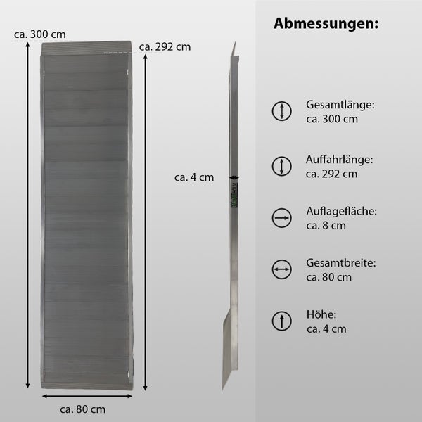 TRUTZHOLM 1 x Breitrampe 305 x 80 cm Traglast 600 kg Alu grau geriffelt Auffahrrampe Eventrampe Laderampe