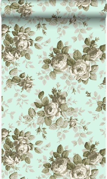 Origin Wallcoverings Tapete Rosen Meeresgrün - 53 cm x 10.05 m - 326143