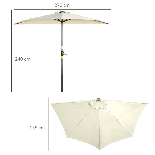 Outsunny Sonnenschirm, Halbshirm mit LED, 270 x 240 cm, Metall, Beige