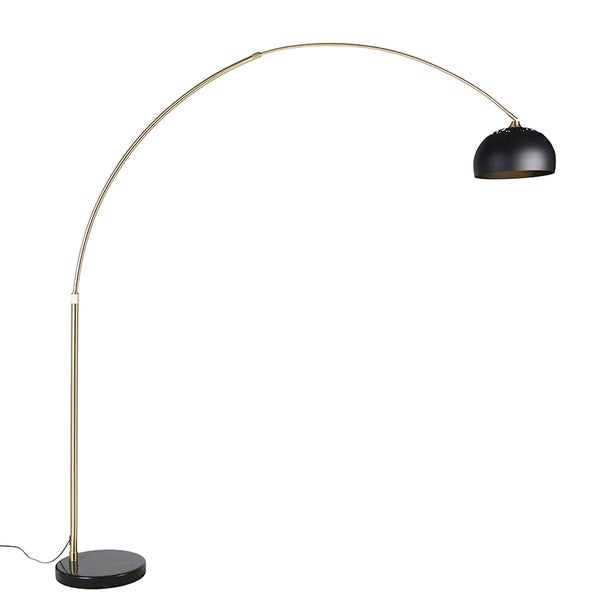 QAZQA - Moderne Bogenlampe Messing mit Marmorsockel und schwarzem Schirm 32,5 cm - XXL I Wohnzimmer I Schlafzimmer - Stahl Länglich - LED geeignet E27