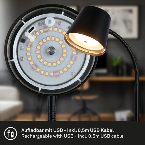 Akku Tischleuchte 5,5 W 500 lm 2700 K H 38,5 cm Biwo schwarz