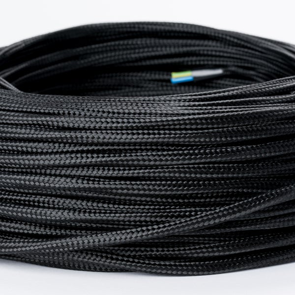 Textilkabel Schwarz, 3-adrig, (3x 0,75 mm²) - Stoffkabel mit Erdleiter, Meterware