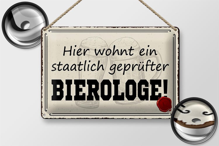 Blechschild Spruch 30x20cm Bier hier wohnt Bierologe