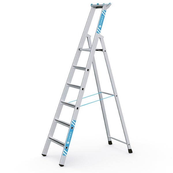 Aluminium-Stufenleiter mit sechs Stufen und Zarges Logo