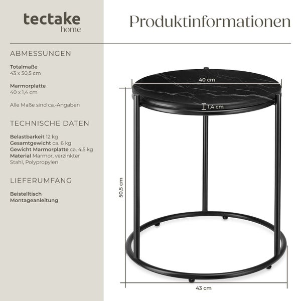 Beistelltisch mit runder Marmorplatte und Metallgestell