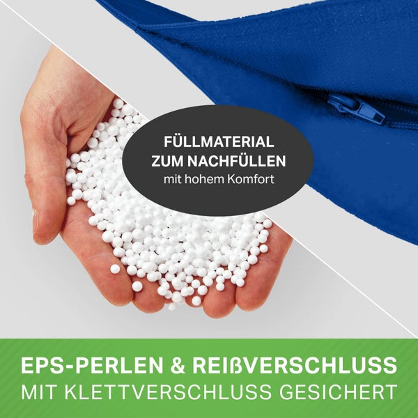 Green Bean 2er Set XXL Sitzsack inkl. Pouf fertig befüllt mit EPS-Perlen - Riesensitzsack 140x180 Lounge Sitz-Kissen Bean-Bag Chair  - Blau
