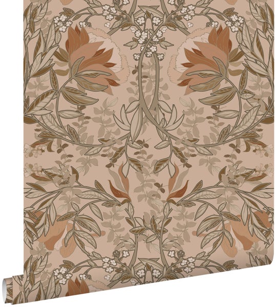 ESTAhome Tapete Blumenmuster im Jugendstil Beige und Terrakotta - 53 cm x 10.05 m - 139460