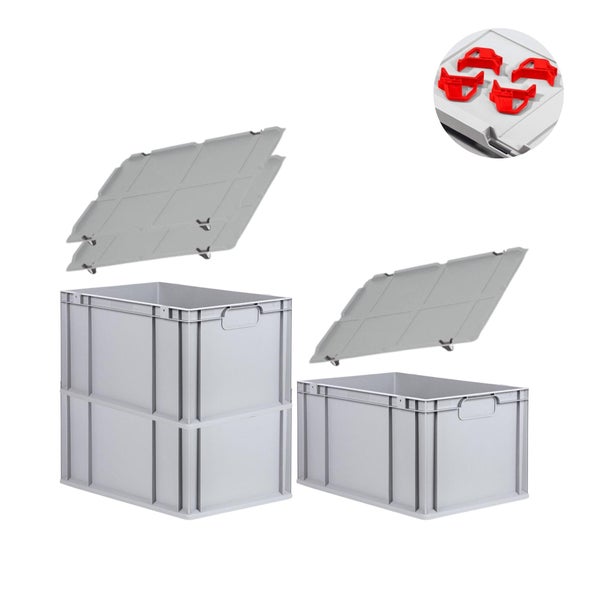 PROREGAL Spar Set 3x Eurobox Nextgen Economy Mit Auflagedeckel & 4x Schiebeschnappverschlüsse Rot Griffe Geschlossen HxBxT 32 x 40 x 60 cm 65 Liter