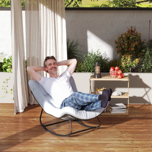 Outsunny Rattan Schaukelstuhl Gartenbank mit Stahlrahmen Kissen, Schaukelbank Gartenschaukel Outdoor Bank Sitzbank Gartenmöbel Parkbank für Garten Terrasse Park 98 x 111 x 74 cm Grau