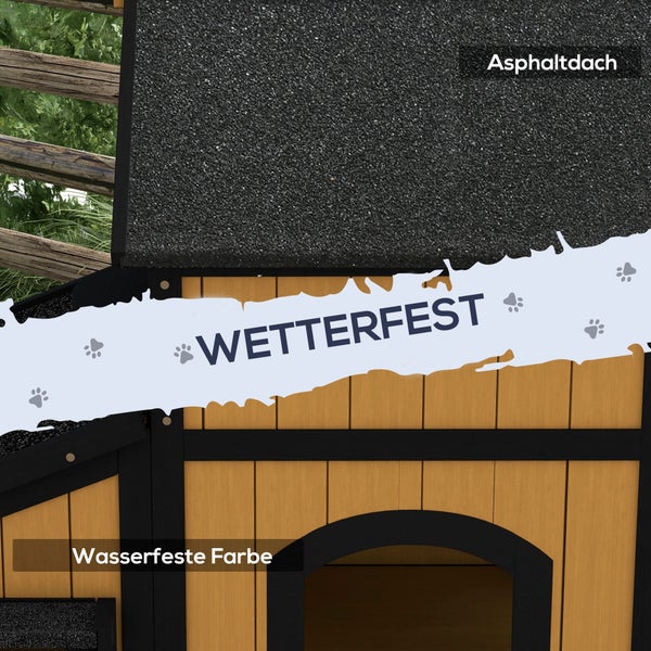 Detailansicht eines Hundhauses mit Asphaltdach und wasserfester Farbe