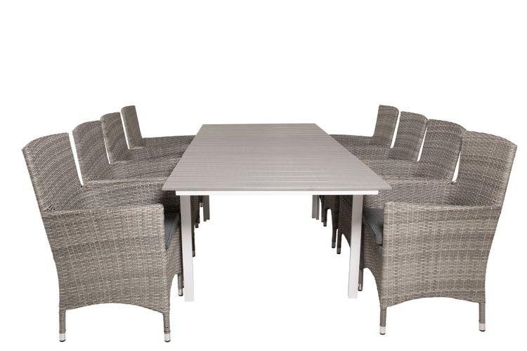 Levels Gartenset Tisch 100x160/240cm und 8 Stühle Malin grau. 100 X 160 X 75 cm